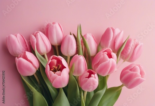 Beautiful composition spring flowers Bouquet of pink tulips flowers on pastel pink background Valentine's Day © ArtisticLens