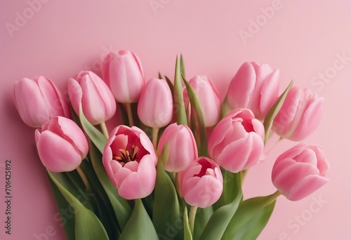 Beautiful composition spring flowers Bouquet of pink tulips flowers on pastel pink background Valentine's Day