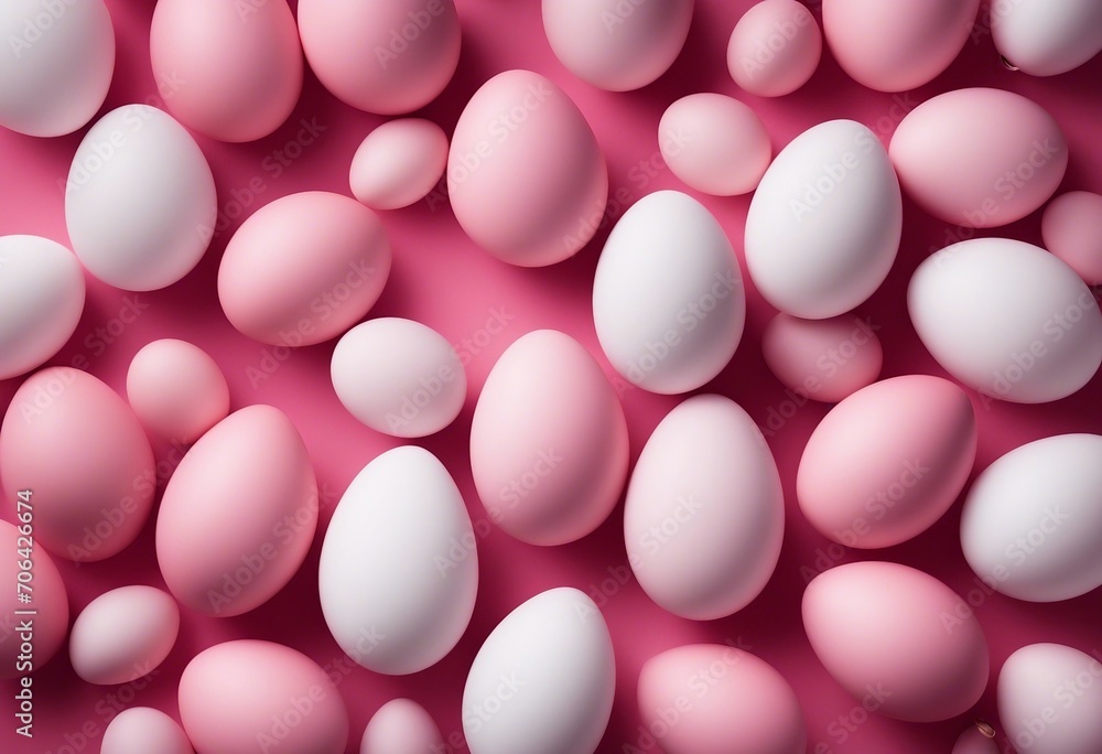 Pattern of pink and white Easter eggs over pink background