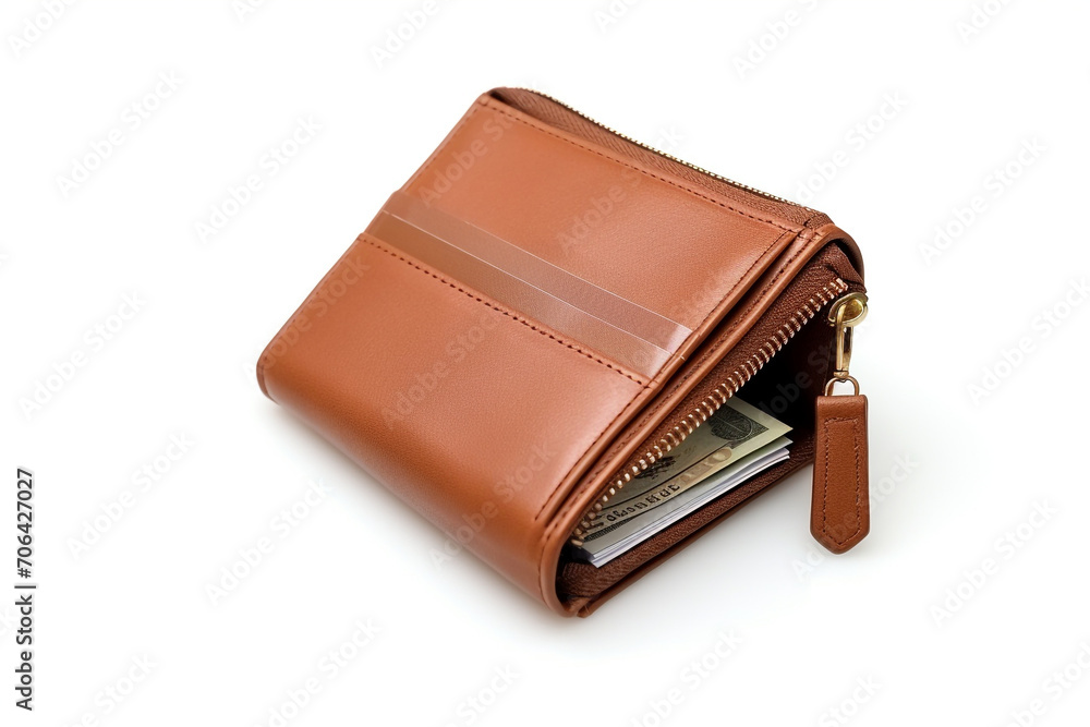 brown man's purse with money isolated on white background brown man's purse with money isolated on white background