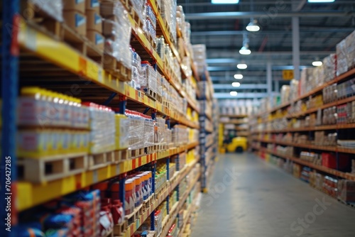 A spacious warehouse filled with numerous shelves. Versatile for various business needs