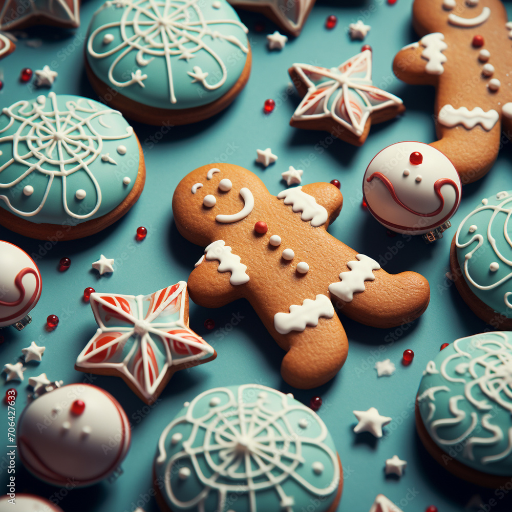 Christmas gingerbread cookies seamless pattern in vintage style. Winter holiday food