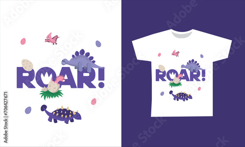 Dinosaur Vector. Cute dinosaur vectors, roar, pattern. Tshirt design