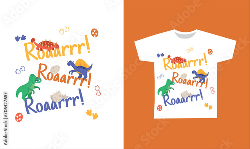Dinosaur Vector. Cute dinosaur vectors, roar, pattern. Tshirt design