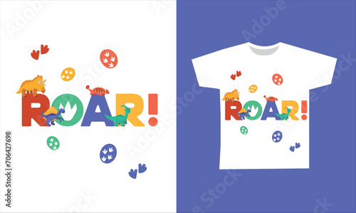 Dinosaur Vector. Cute dinosaur vectors, roar, pattern. Tshirt design