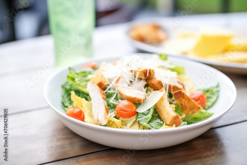 kid-friendly caesar salad with turkey strips and cheese