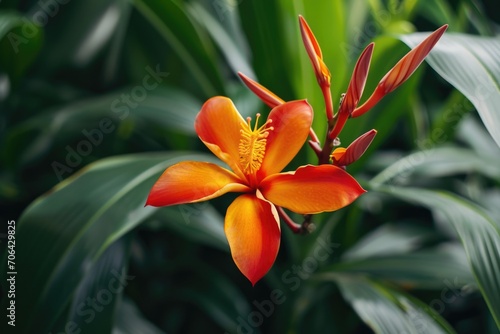 A detailed view of a flower on a plant. This image can be used to showcase the beauty of nature or as a botanical reference