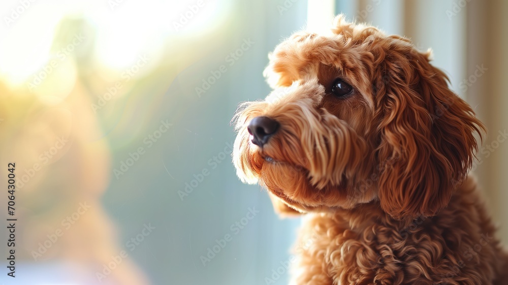 Curious dog peering through window Curious dog peering through window
