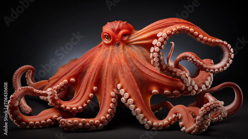 Giant red octopus in black background