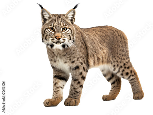 a bobcat standing on a white background