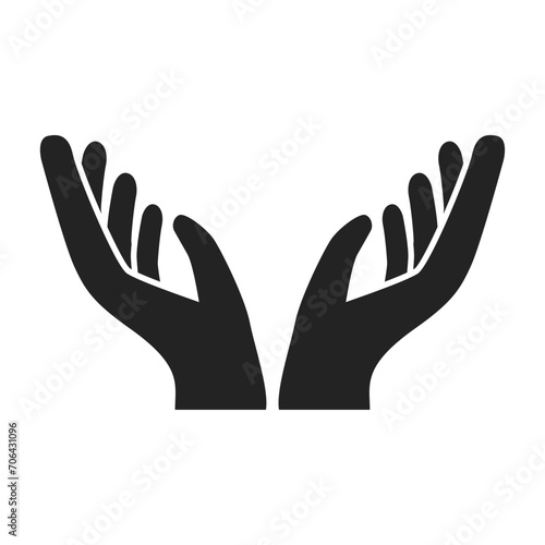 Fotobehang Black hand icon with palm up isolated on white background vector illustration