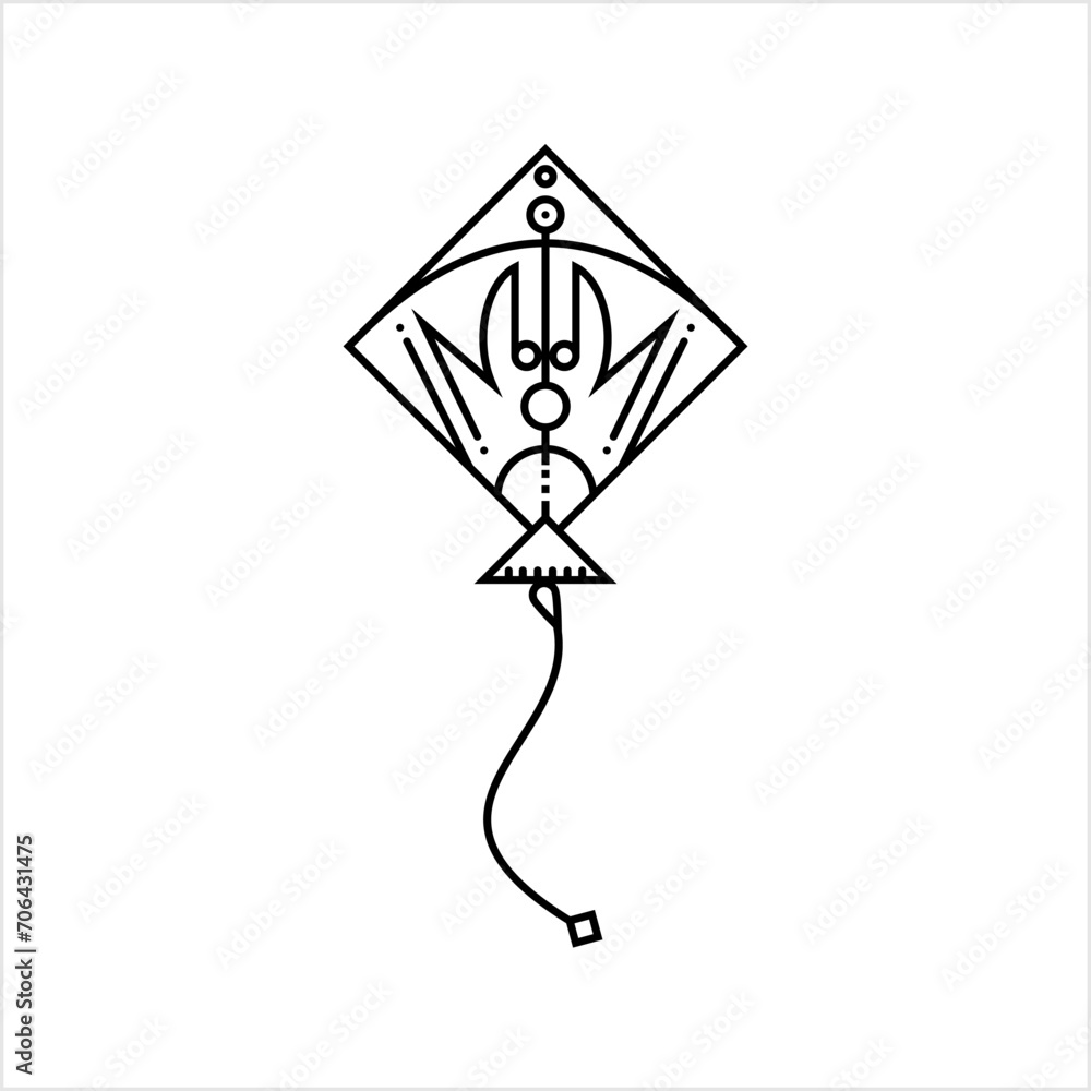 Kite Icon Monoline Style, Flying Kite Icon Single Stroke Width Kite Icon Monoline Style, Flying Kite Icon Single Stroke Width