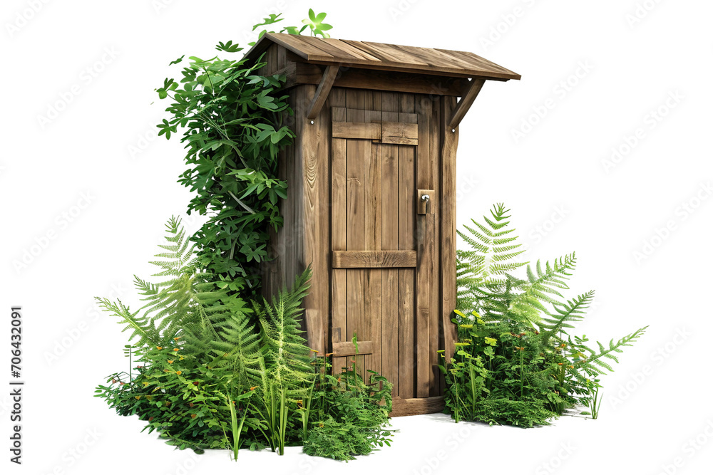 Wooden Outhouse in the Woods isolated on transparent background