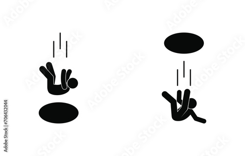 falling man icon, stick figure people, warning sign