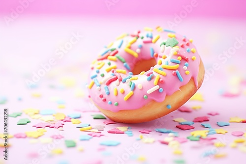 pink frosted donut with sprinkles, close-up