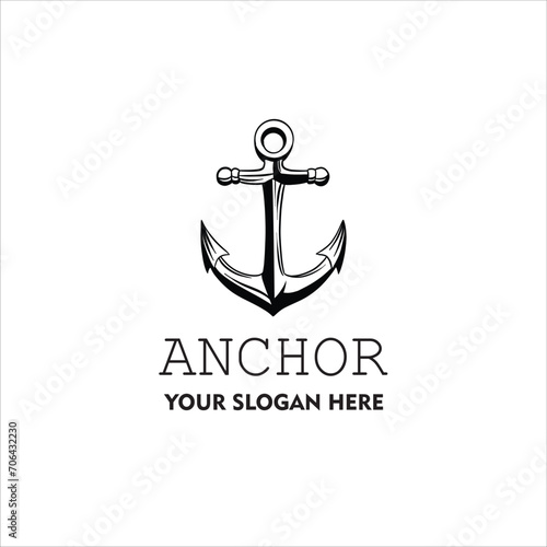 Marine retro element for logo with anchor,
Nautical ship anchor isolated white background Vector illustration for marine design