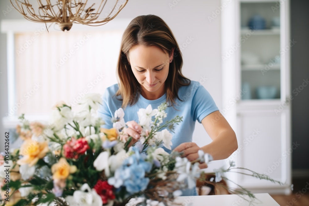 floral designer creating a bouquet for a wedding table floral designer creating a bouquet for a wedding table