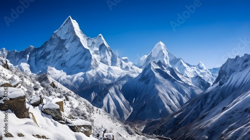 Panoramic view of Mount Everest and Himalayas, Nepal