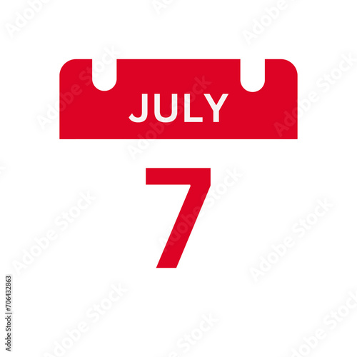 July 7 Calendar Day or Calendar Date for Deadlines / Appointment On a clear transparent  background
 photo