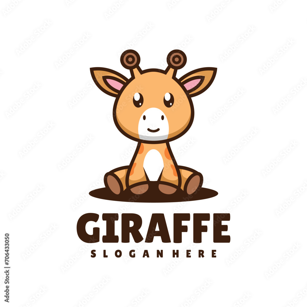 simple design, cute and adorable giraffe mascot sitting simple design, cute and adorable giraffe mascot sitting