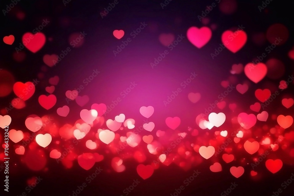 Valentine's Day background with red bokeh hearts