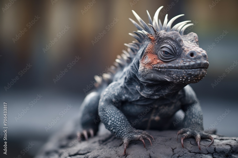 Fototapeta premium marine iguana on dark volcanic rock