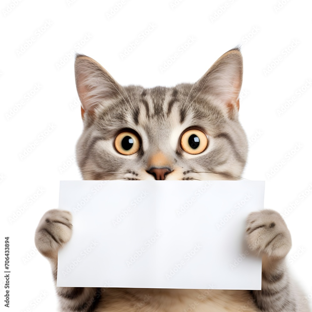 Cat holding a white paper