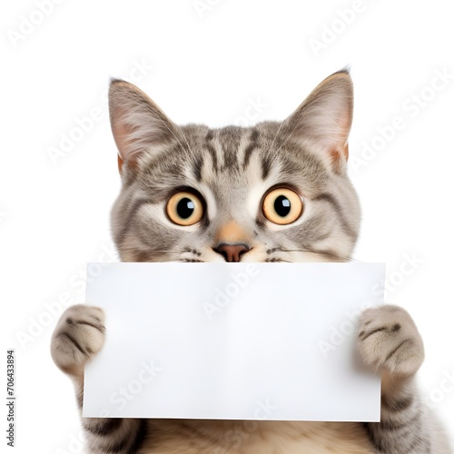 Cat holding a white paper