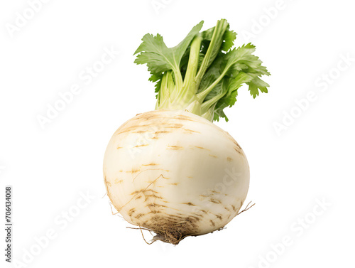 a white vegetable with green leaves