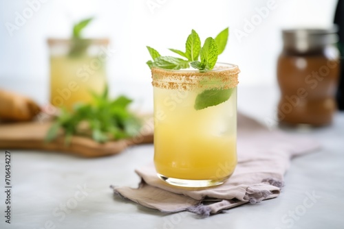 refreshing kombucha cocktail with mint garnish