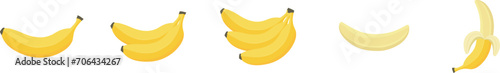 Cartoon bananas. Peel banana, isolated on white background, banana icon vector illustration set