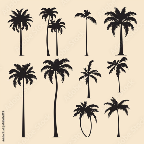 palm set black silhouette vector