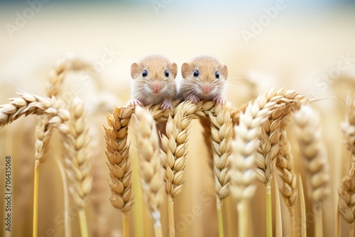 mice trio dividing an oat grain