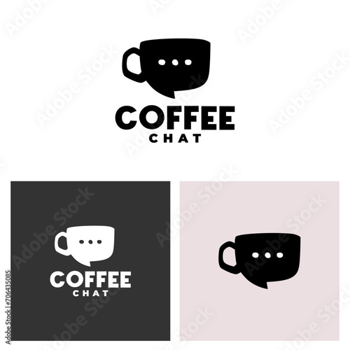 illustration of a coffee cup forming a bubble chat shape. coffee chat logo vector template.