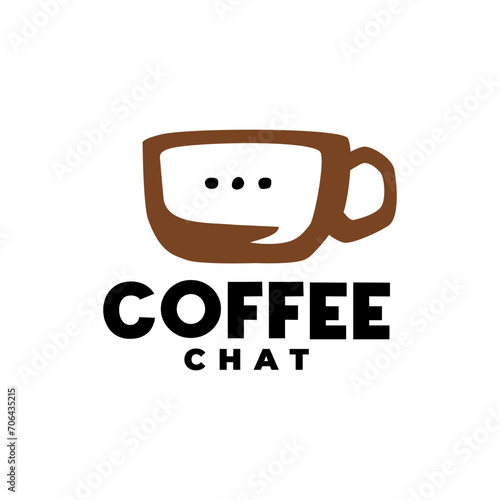 illustration of a coffee cup forming a bubble chat shape. coffee chat logo vector template.