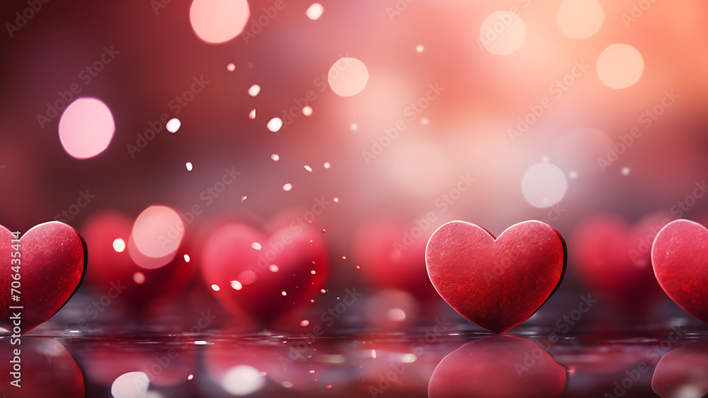 Valentines day. Soft red heart shape bokeh background.	