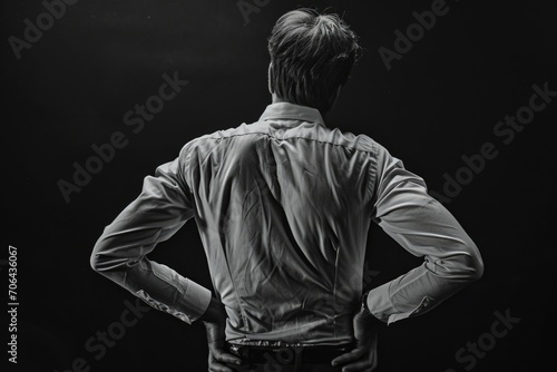 A black and white photo of a man standing confidently with his hands on his hips. Perfect for portraying strength and determination. Ideal for business, leadership, and self-confidence themes