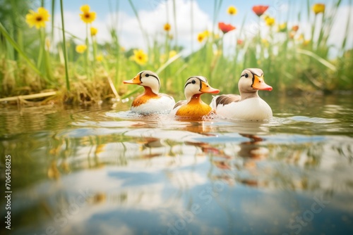 ducks swimming in a farm pond