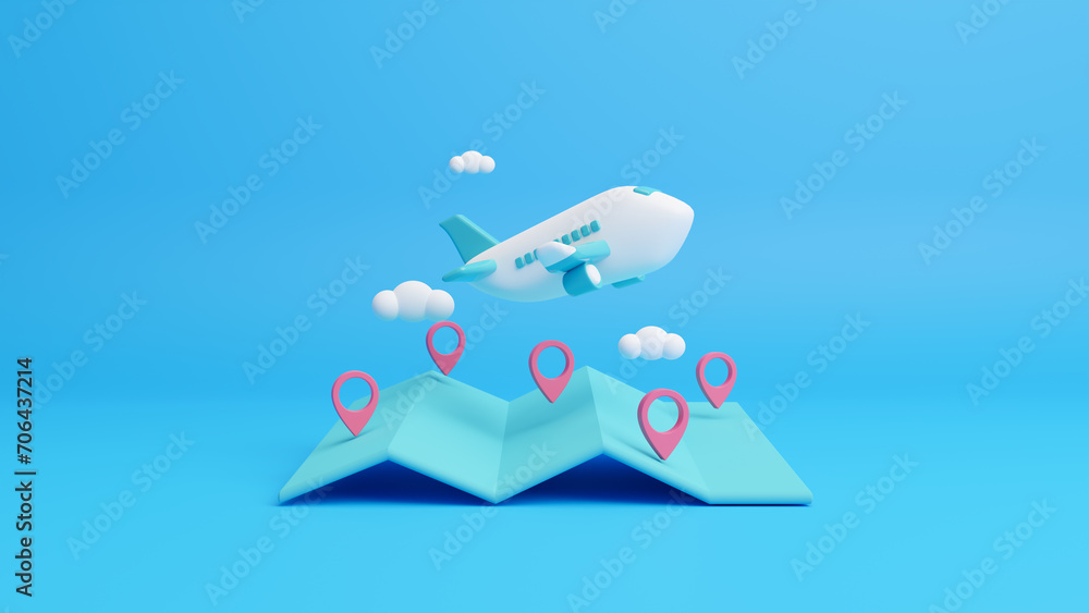 © Nuchjaree - Travel concept. Airplane and time to travel banner. travel around the world. landmarks on the globe. Tourism and planning with flight plane. Creative idea with 3d design. Business concept. 3d render © Nuchjaree - Travel concept. Airplane and time to travel banner. travel around the world. landmarks on the globe. Tourism and planning with flight plane. Creative idea with 3d design. Business concept. 3d render