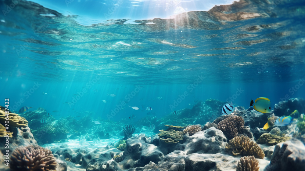 Fototapeta premium Underwater world. Coral reef and fishes in Red sea at Egypt
