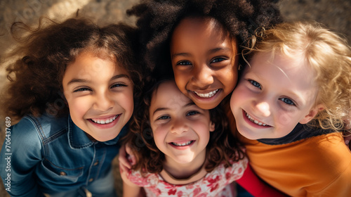 Portrait Of Multi-Cultural Children Hanging Out With Friends In Countryside Together. Summer holiday with friends concept