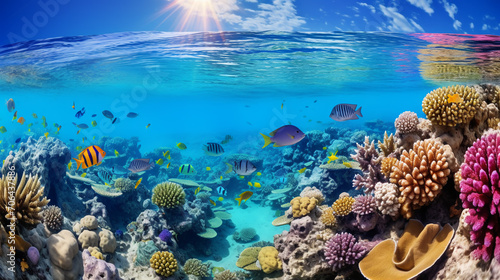 Underwater world. Coral reef and fishes in Red sea at Egypt