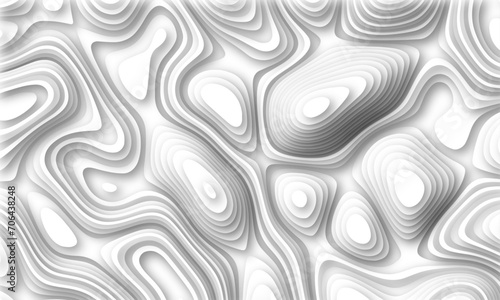 Abstract wavy line 3d paper cut white background. Seamless pattern with lines Topographic map. Geographic mountain relief. Abstract realistic papercut decoration textured wavy layers. curved shadow..