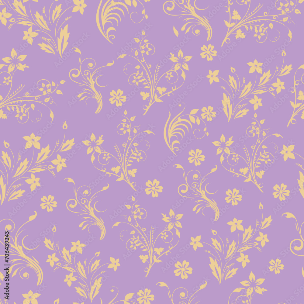Seamless vector flower Pattern on light purple background. Floral print. 