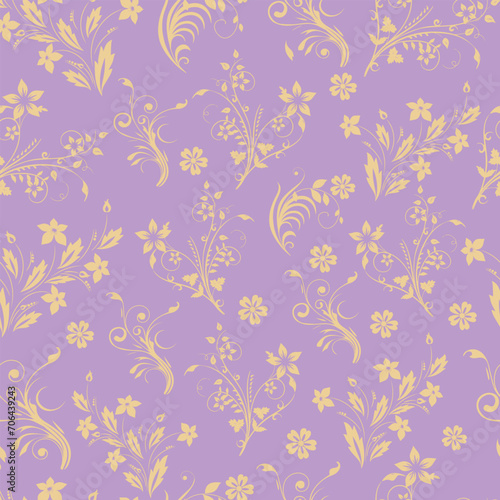 Seamless vector flower Pattern on light purple background. Floral print.  © Eva