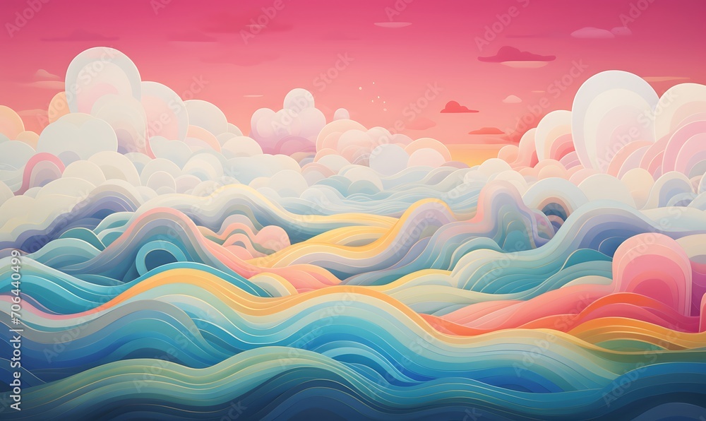 A colorful cloud with wavy lines on it, in the style of surreal 3d landscapes, textural explorations. Generative Ai - obrazy, fototapety, plakaty 