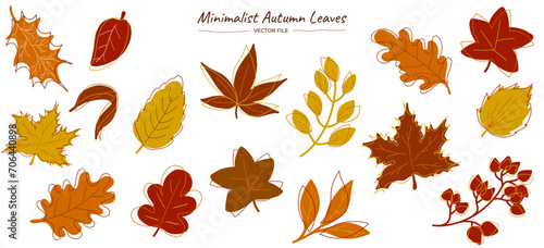 Feuilles d'automne dans un style minimaliste. Fichier vectoriel de feuilles d'automne. Feuilles et plante d'automne minimaliste dans un style minimal année 60-70 photo