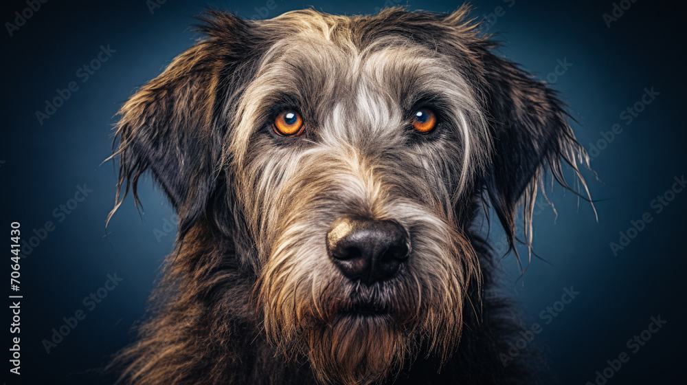 Graceful Irish Wolfhound portrait capturing the majestic and regal essence of this noble breed with exquisite details and poise. Generated AI.