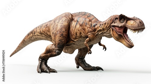 A fierce T-Rex dinosaur with its mouth wide open, ready to attack. Perfect for illustrations or educational materials about prehistoric creatures © Fotograf
