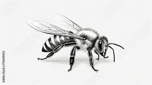 Detailed Vector Engraving Illustration of a Honey Bee on White Background - Perfect for Nature and Wildlife Concepts, Insect Pollination, and Vintage Design. © Spear